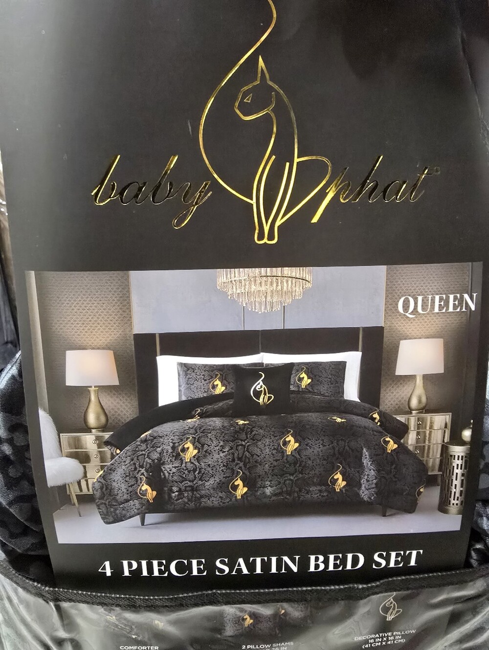 Baby Phat Queen satin 4 piece Comforter satin bed set new